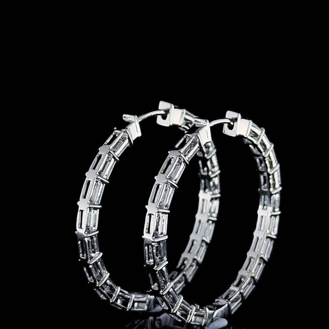 14k White Gold Diamonds hoops Earrings 3.62 Carats